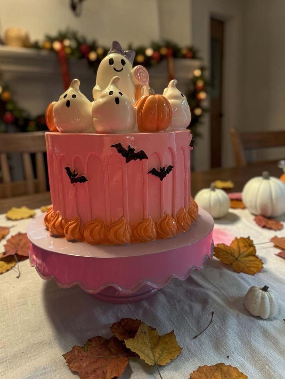 Spellbound Sweets Pink Halloween Ghost Cake Pedestal Decor